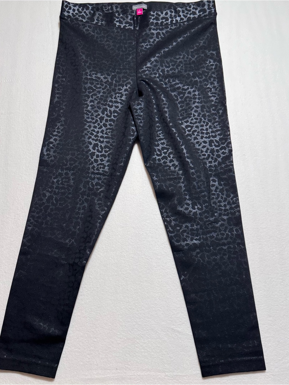 Vince Camuto Girls' Black Shimmer Leopard Print Leggings